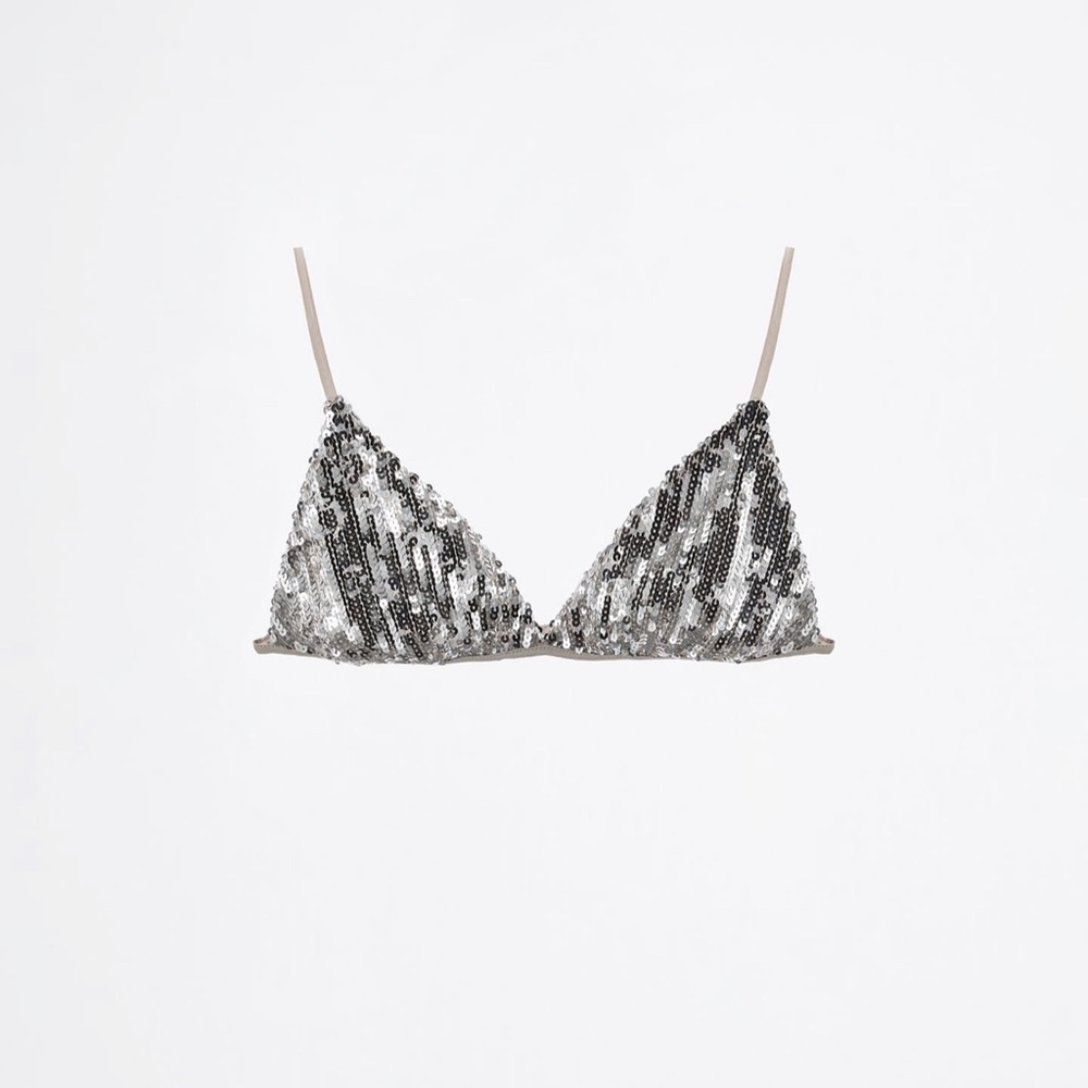 Zara 💎✨💎 Silver Sequin Bra - Size Large - NWT